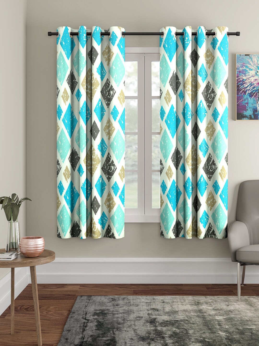 

Cortina Off-White & Blue Set of 2 Curtain Curtains