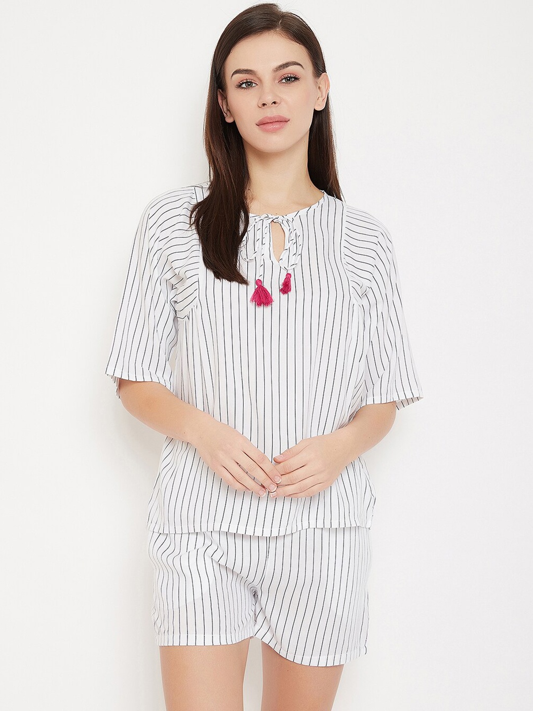 

Clovia Women White & Black Striped Night Suit