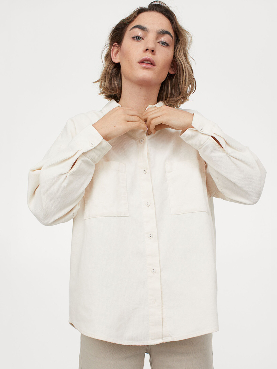 

H&M Women Off-White Regular Fit Self Design Casual Shirt