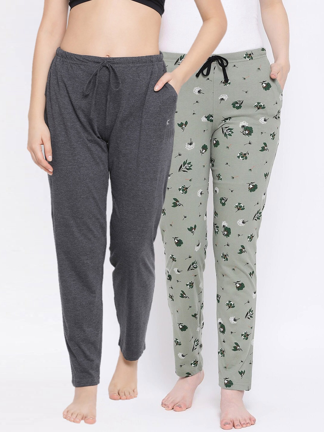 

Kanvin Women Pack of 2 Grey & Green Checked Lounge Pants