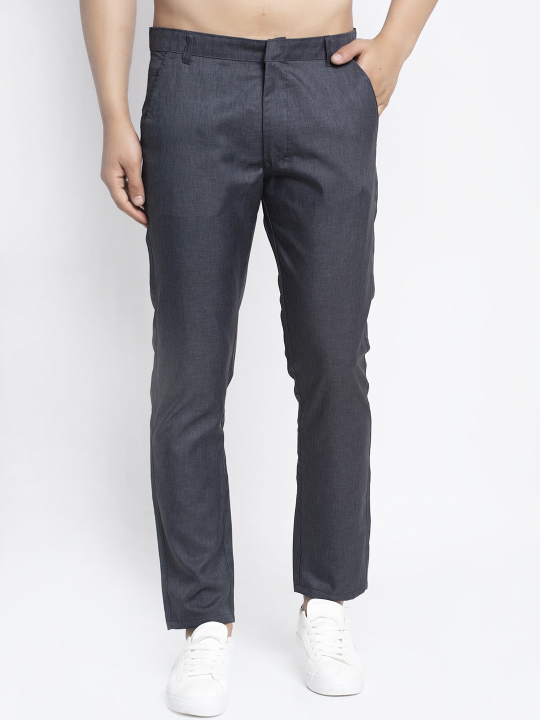 

JAINISH Men Charcoal Slim Fit Solid Regular Trousers