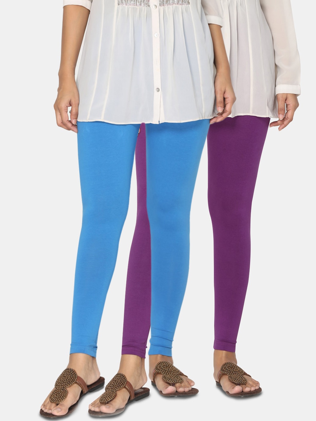 

TSG Bliss Women Pack Of 2 Solid Ankle-Length Leggings, Blue