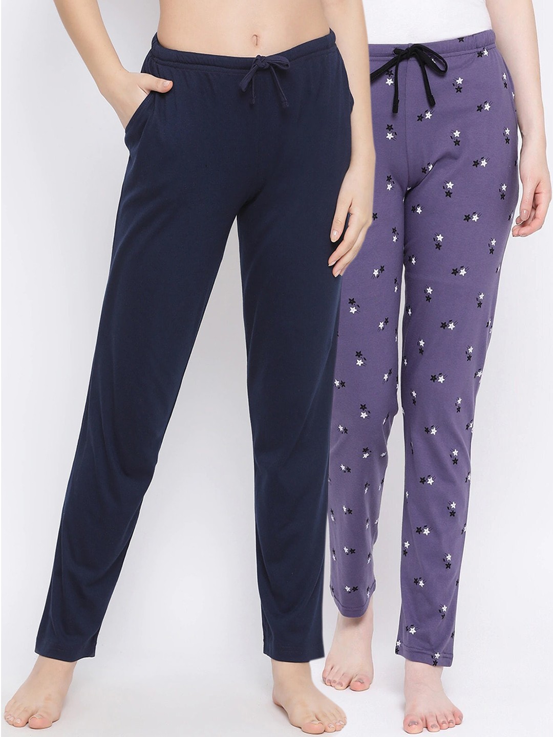 

Kanvin Women Pack Of 2 Solid Lounge Pants, Navy blue