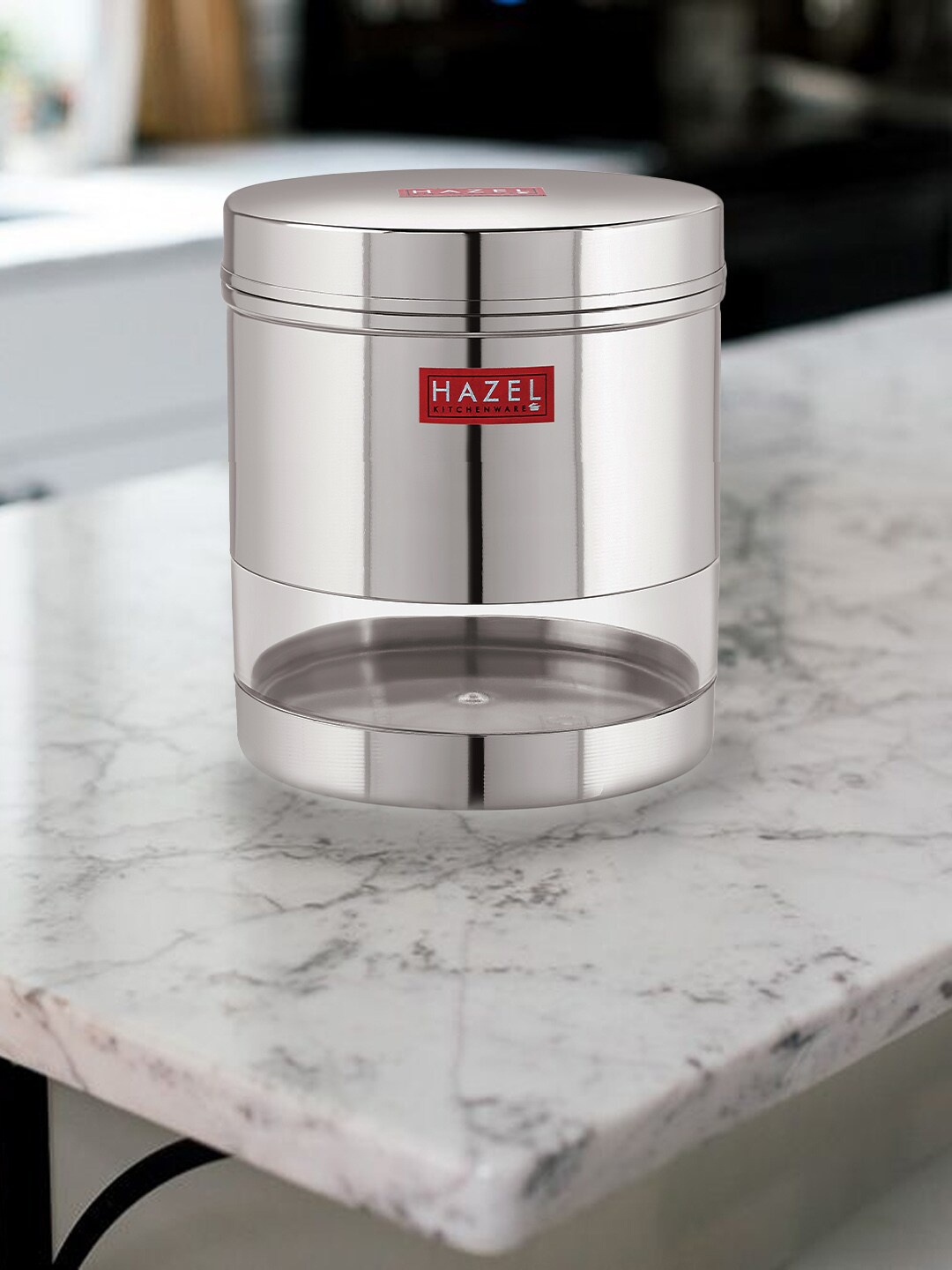 HAZEL Set Of 5 Silver-Toned & Transparent Stainless Steel Wide Mouth See Through Container 700 ml