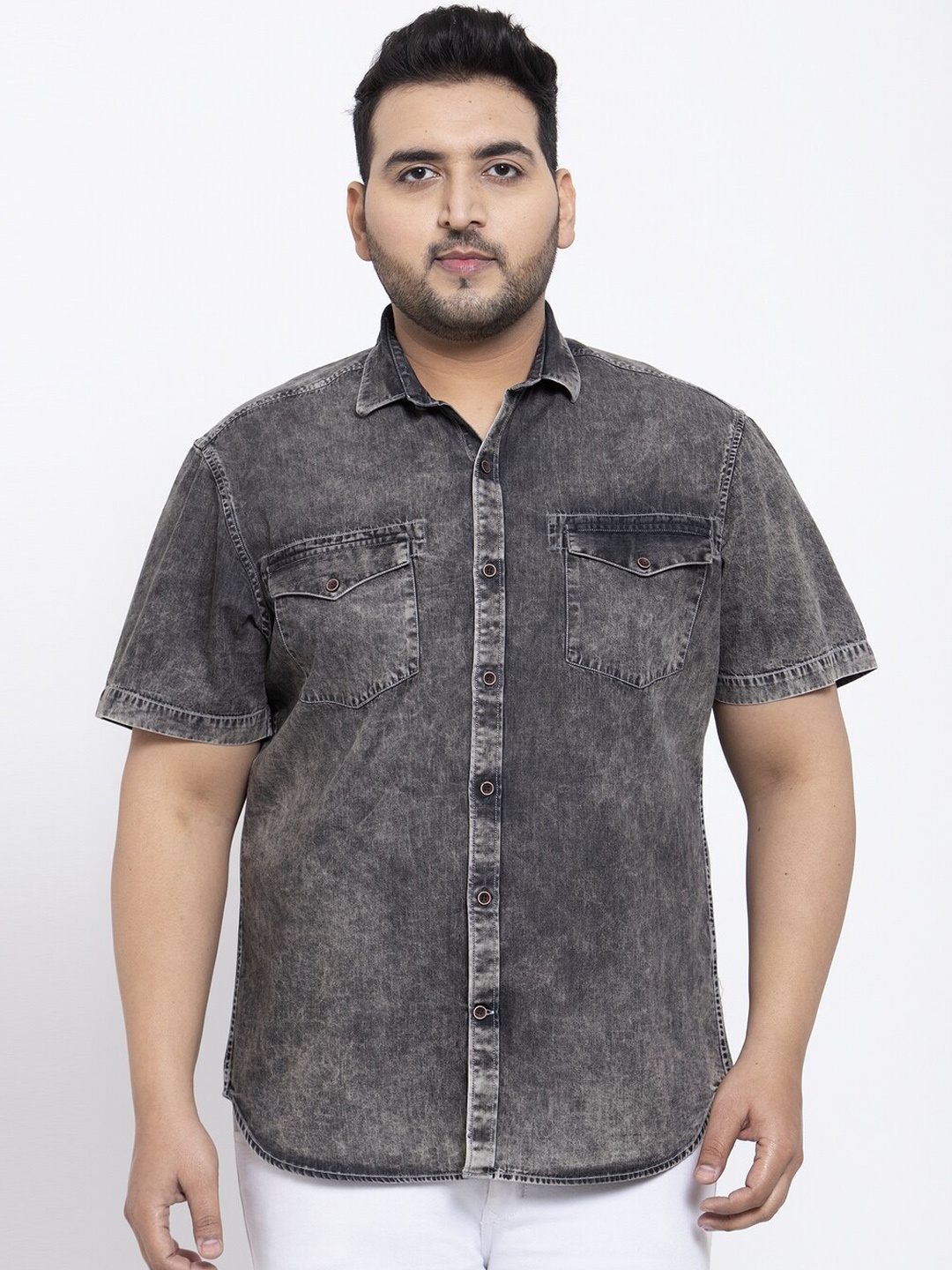

plusS Men Denim Shirt, Charcoal