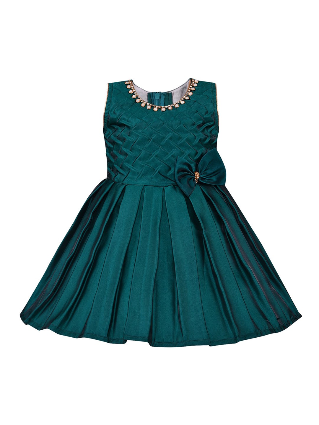

Wish Karo Girls Green Self Design Fit and Flare Dress