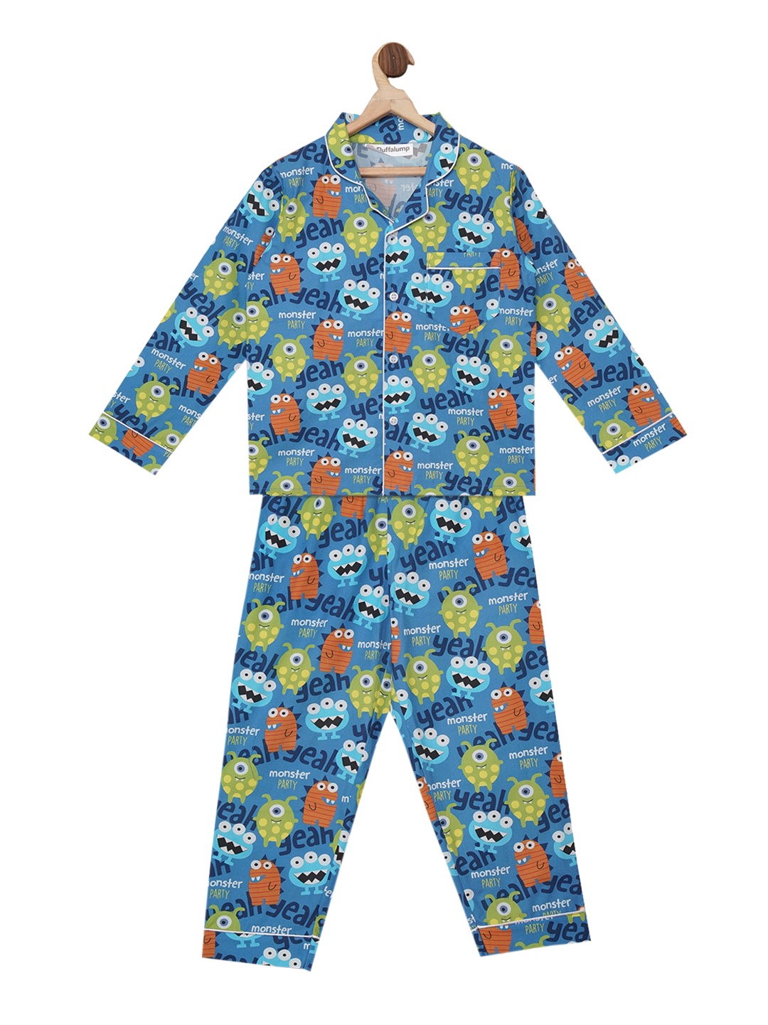 

Fluffalump Unisex Kids Blue & Orange Printed Night Suit