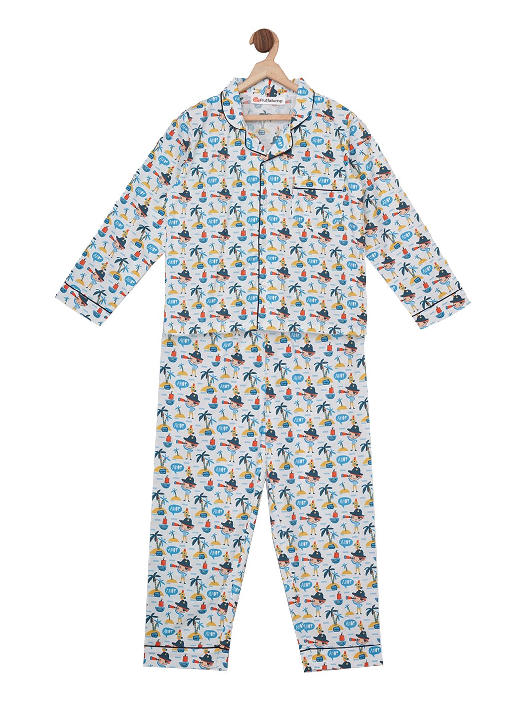 

Fluffalump Unisex Kids White & Blue Printed Night Suit