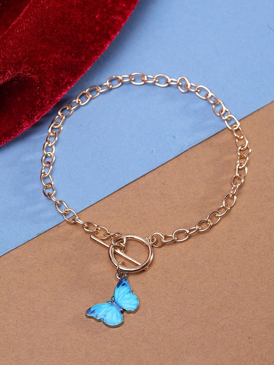 

Ferosh Gold-Toned & Blue Butterfly Charm Bracelet