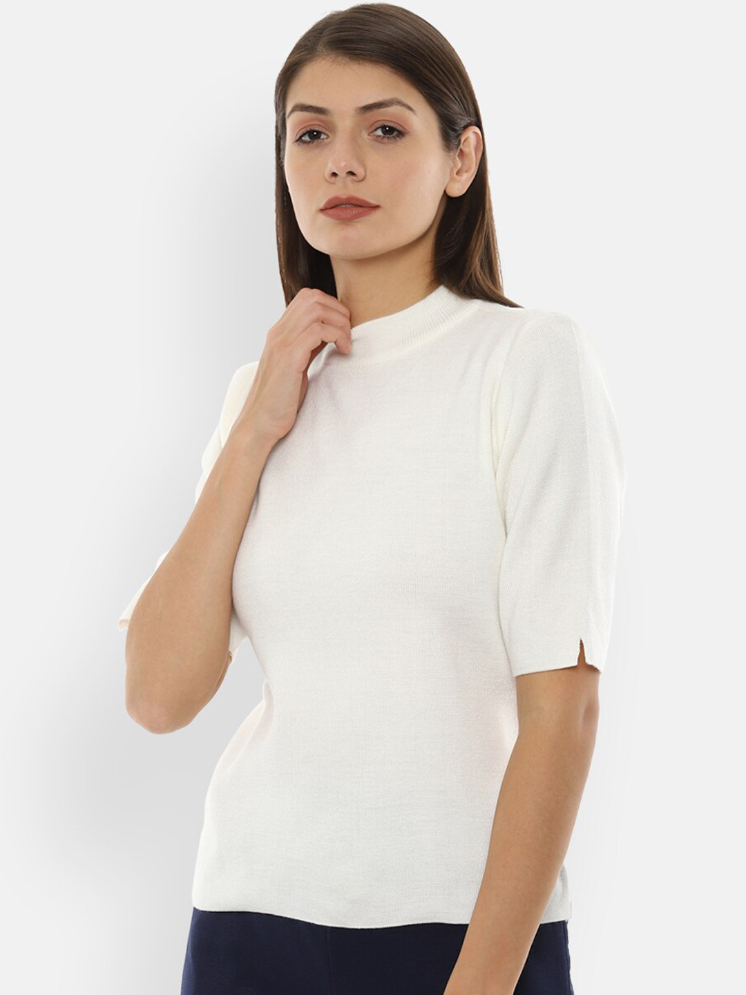 

Van Heusen Woman Women White Solid Pullover Sweater