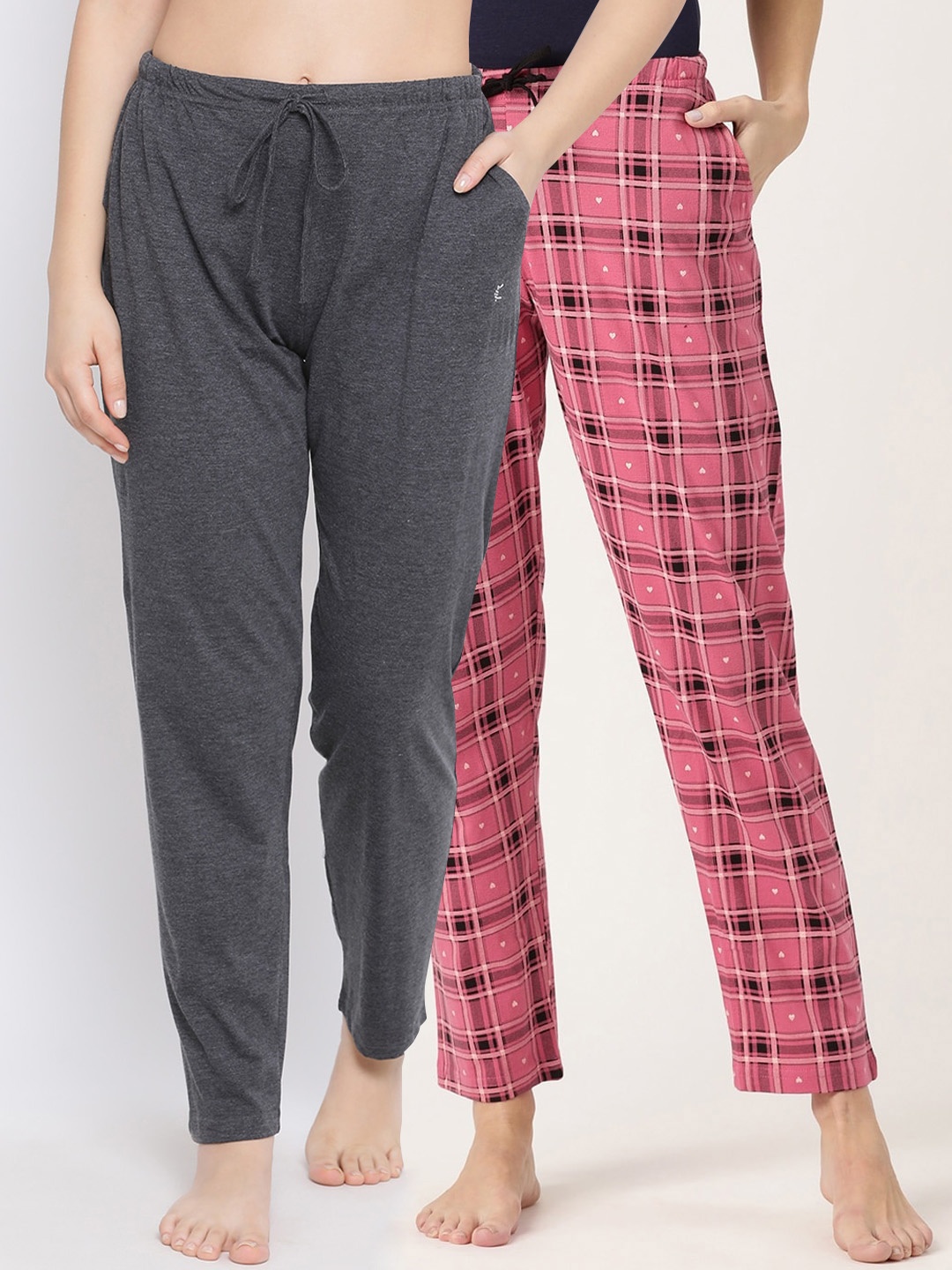 

Kanvin Women Pack Of 2 Printed Lounge Pants, Charcoal