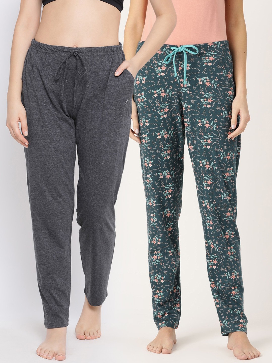 

Kanvin Women Pack Of 2 Printed Lounge Pants, Charcoal