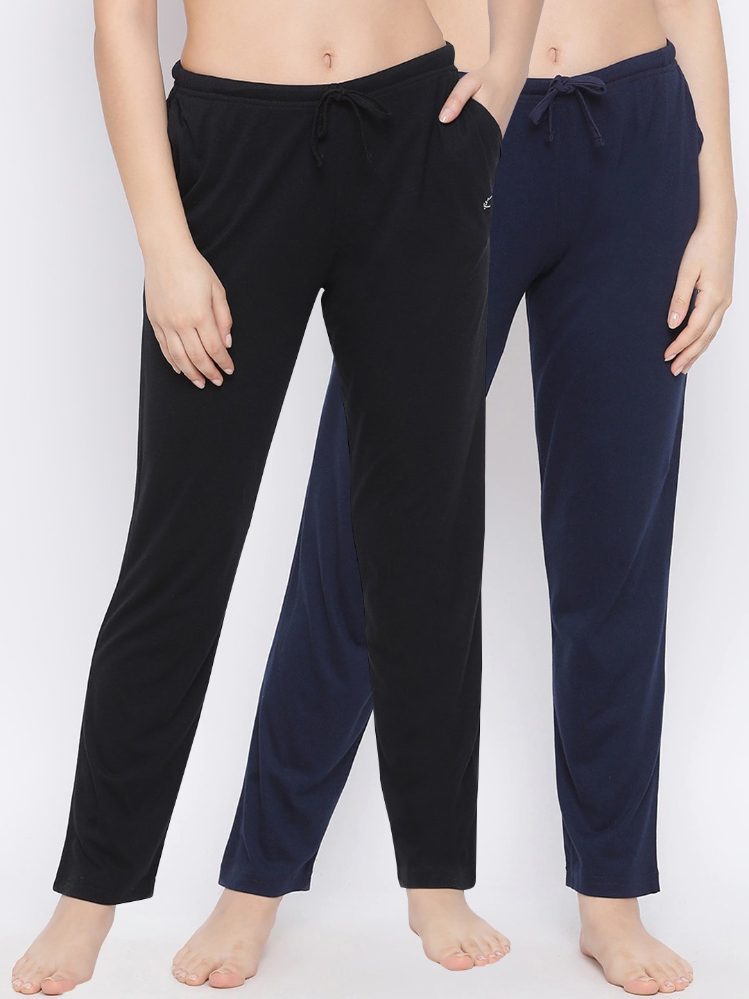 

Kanvin Women Pack Of 2 Solid Lounge Pants, Navy blue