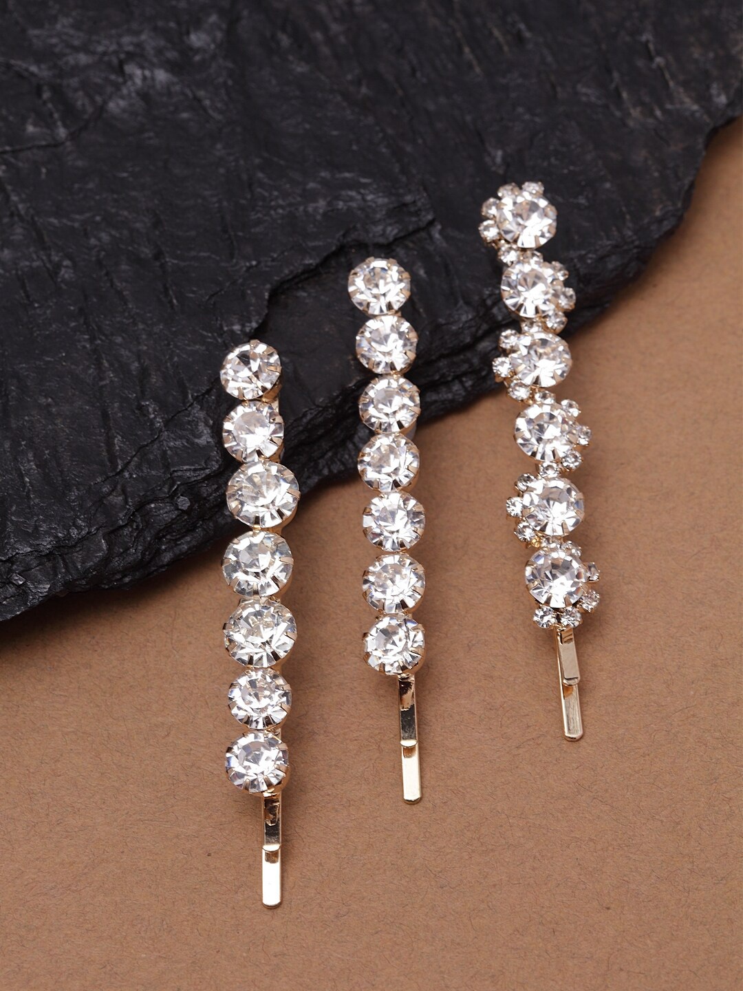 

Ferosh Women Gold-Toned & White Set of 3 Embellished Bobby Pins