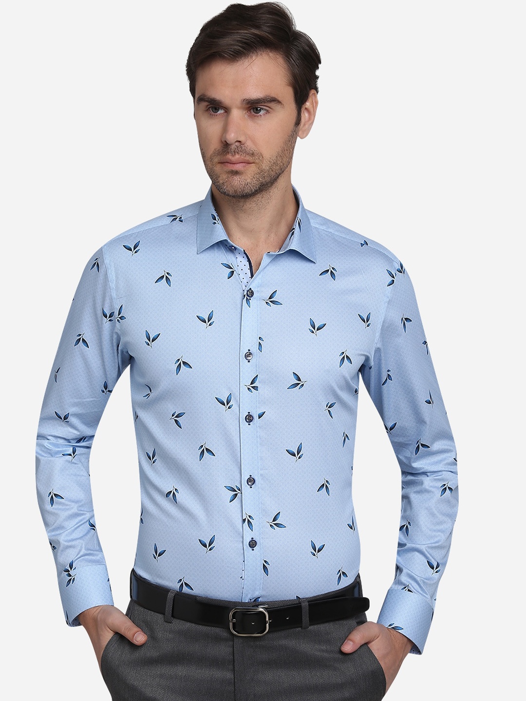 

JB STUDIO Men Blue Slim Fit Printed Cotton Formal Shirt