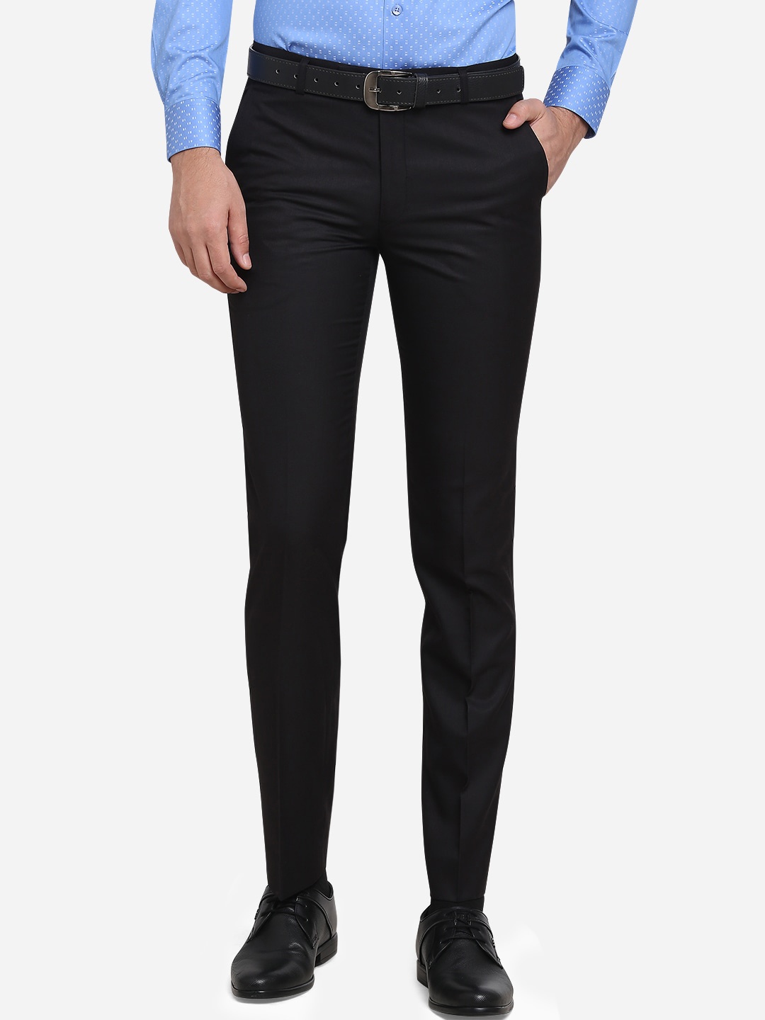 

Greenfibre Men Black Slim Fit Solid Formal Trousers