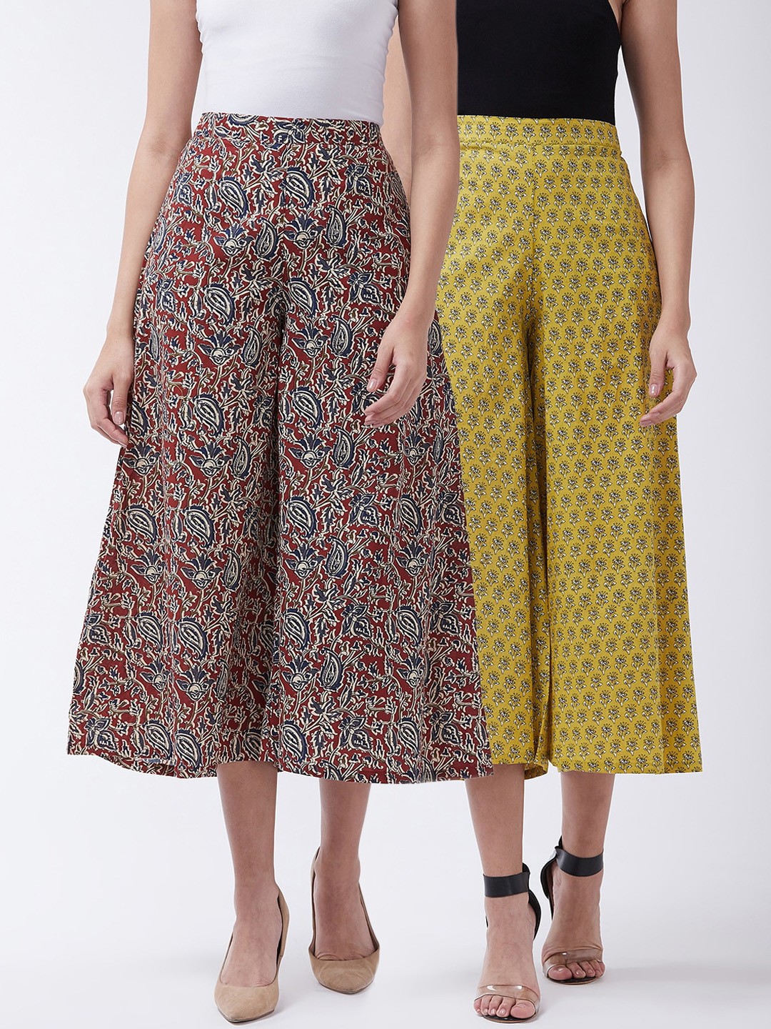 

InWeave Women Pack Of 2 Yellow & Red Floral Printed Flared Fit Palazzos