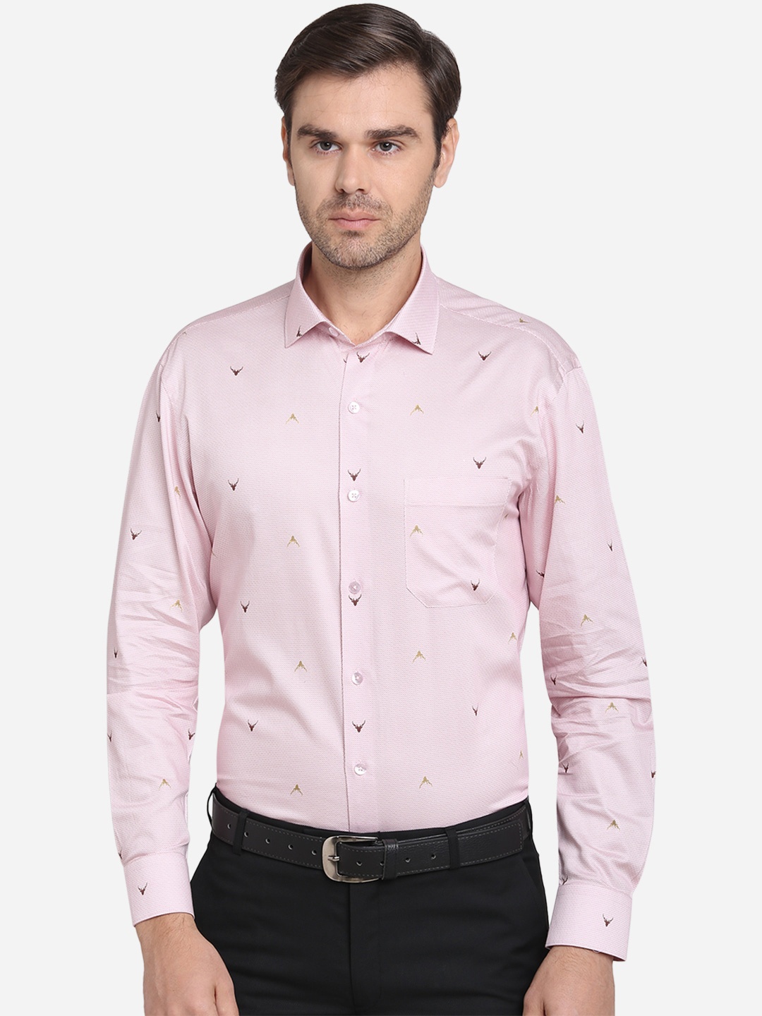 

METAL Men Pink Slim Fit Printed Formal Cotton Shirt