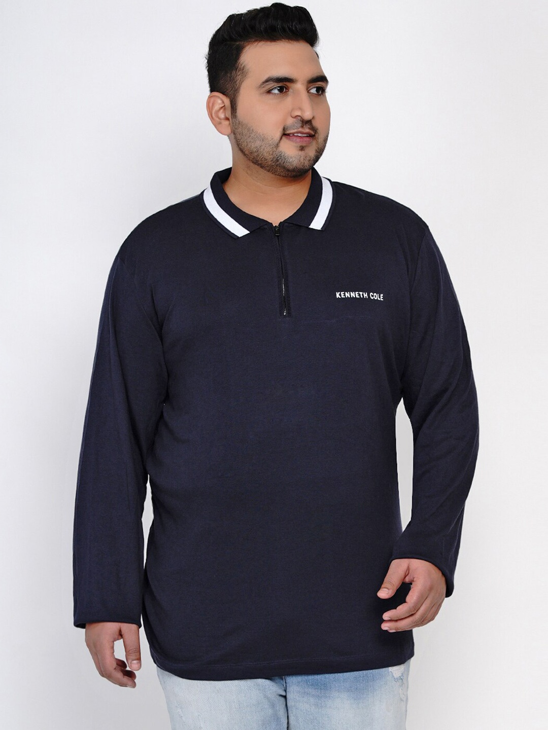 

Santonio Men Plus Size Self Design Polo Collar Pure Cotton T-shirt, Blue