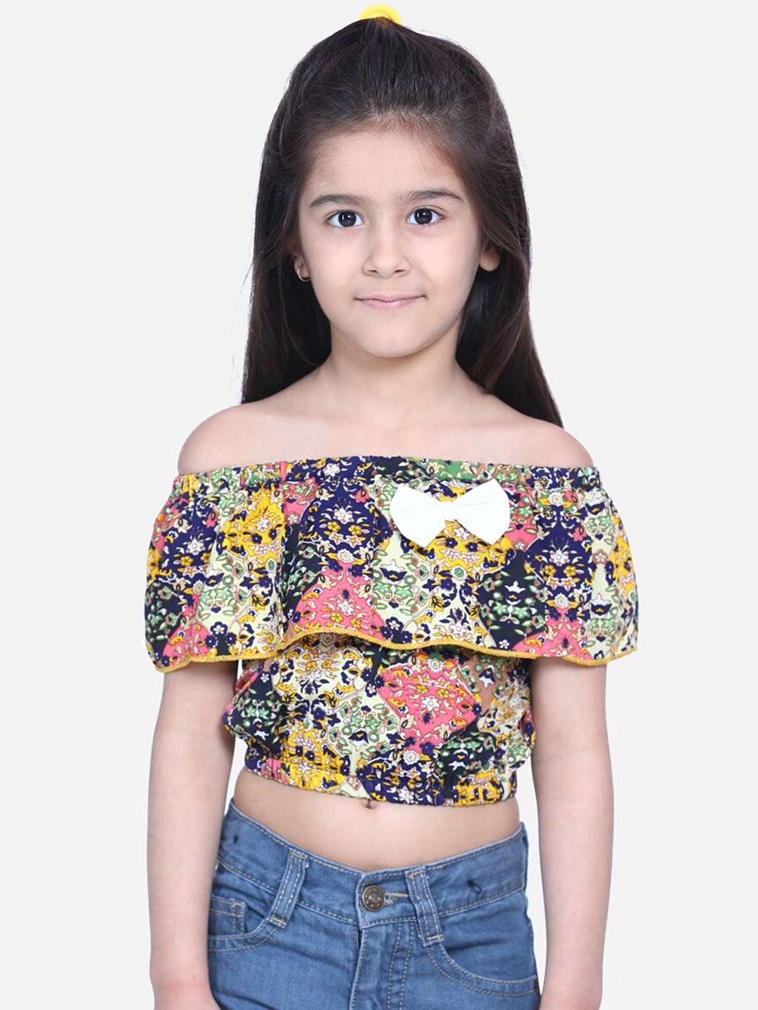 

Cutiekins Girls Multicoloured Floral Printed Crop Bardot Top, Multi