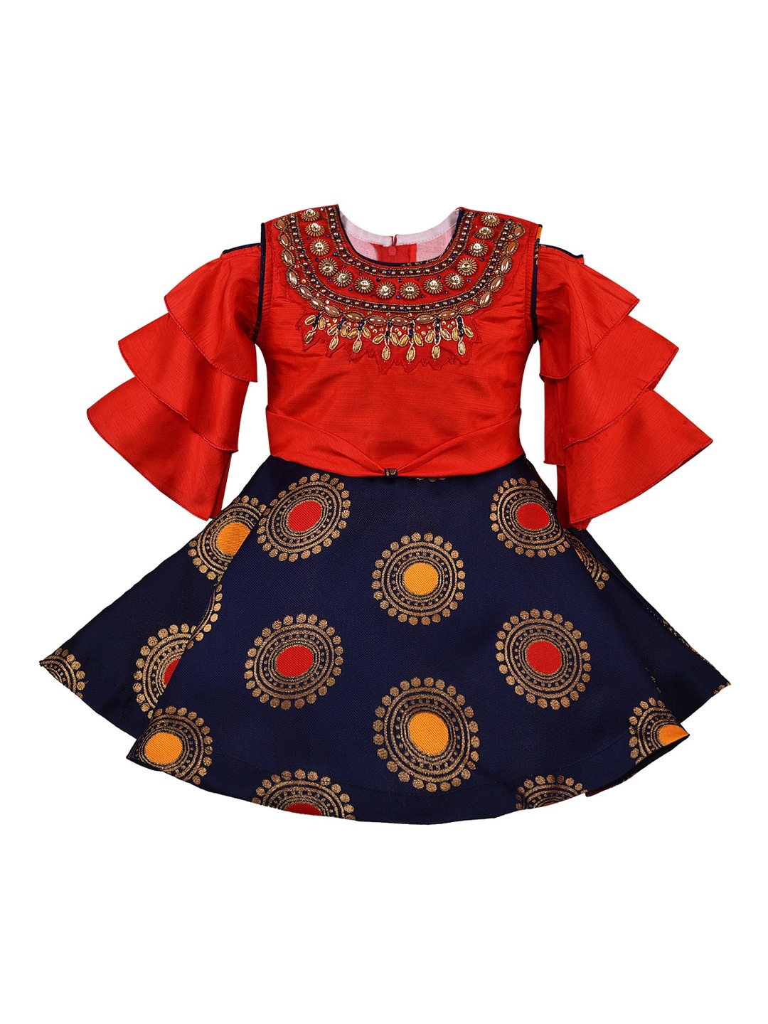 

Wish Karo Girls Red & Navy Blue Printed Fit and Flare Dress