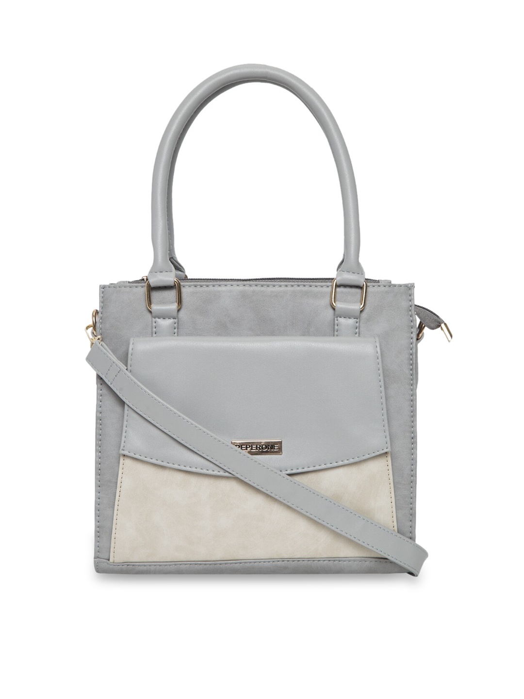 

Peperone Grey & Cream-Coloured Colourblocked Handheld Bag