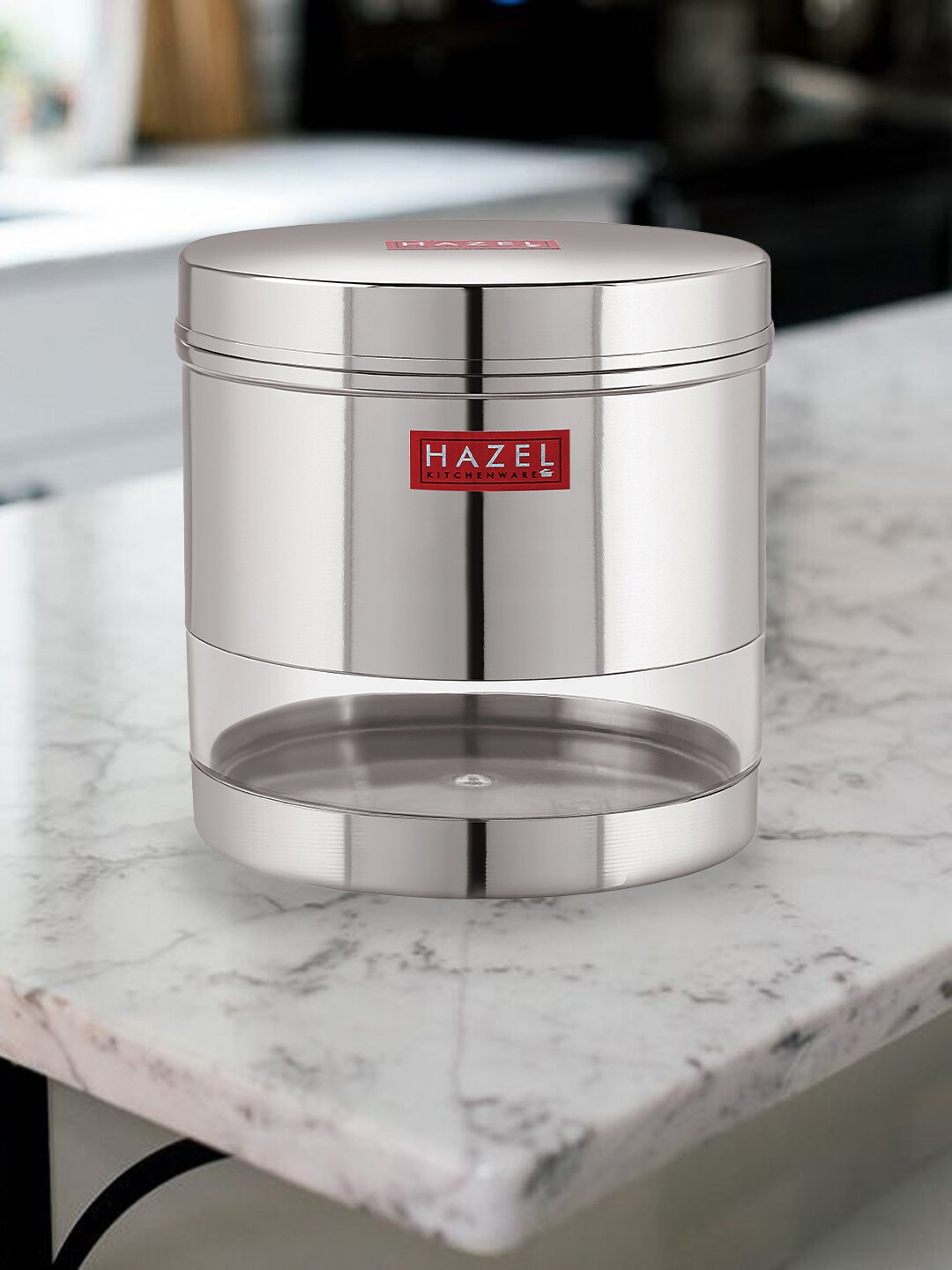 

HAZEL Silver-Toned & Transparent Stainless Steel Transparent Wide Mouth See Through Container 1350 ml