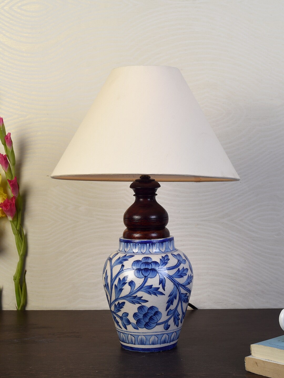 

Unravel India Blue & White Solid Bedside Standard Table Lamp