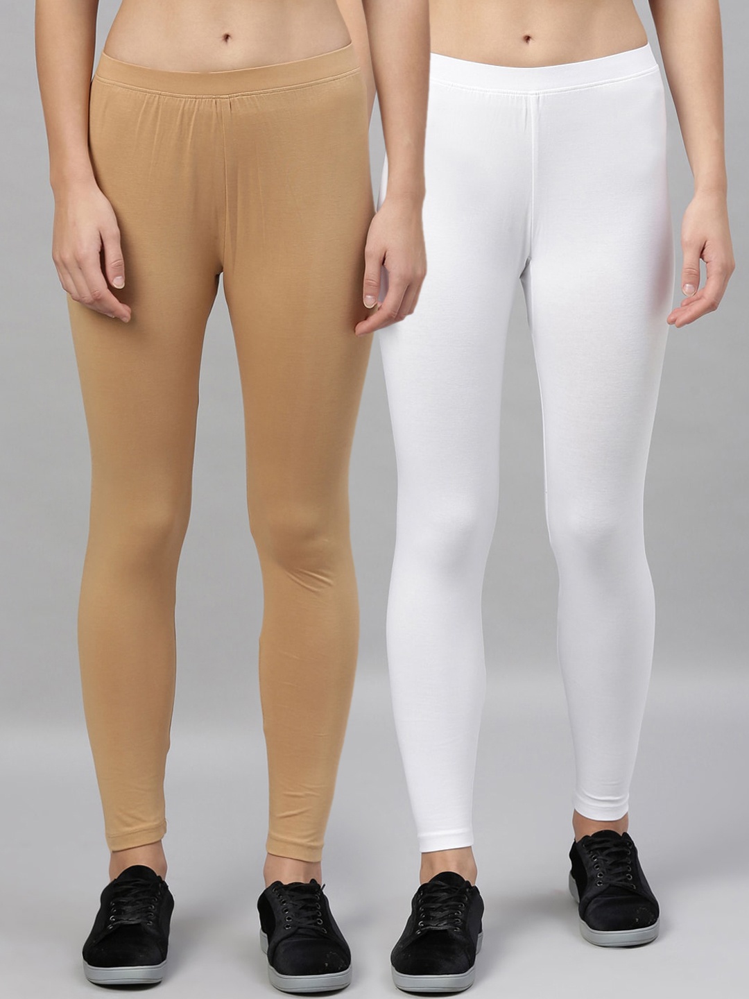 

Kryptic Women Pack Of 2 Beige & White Solid Ankle-Length Leggings