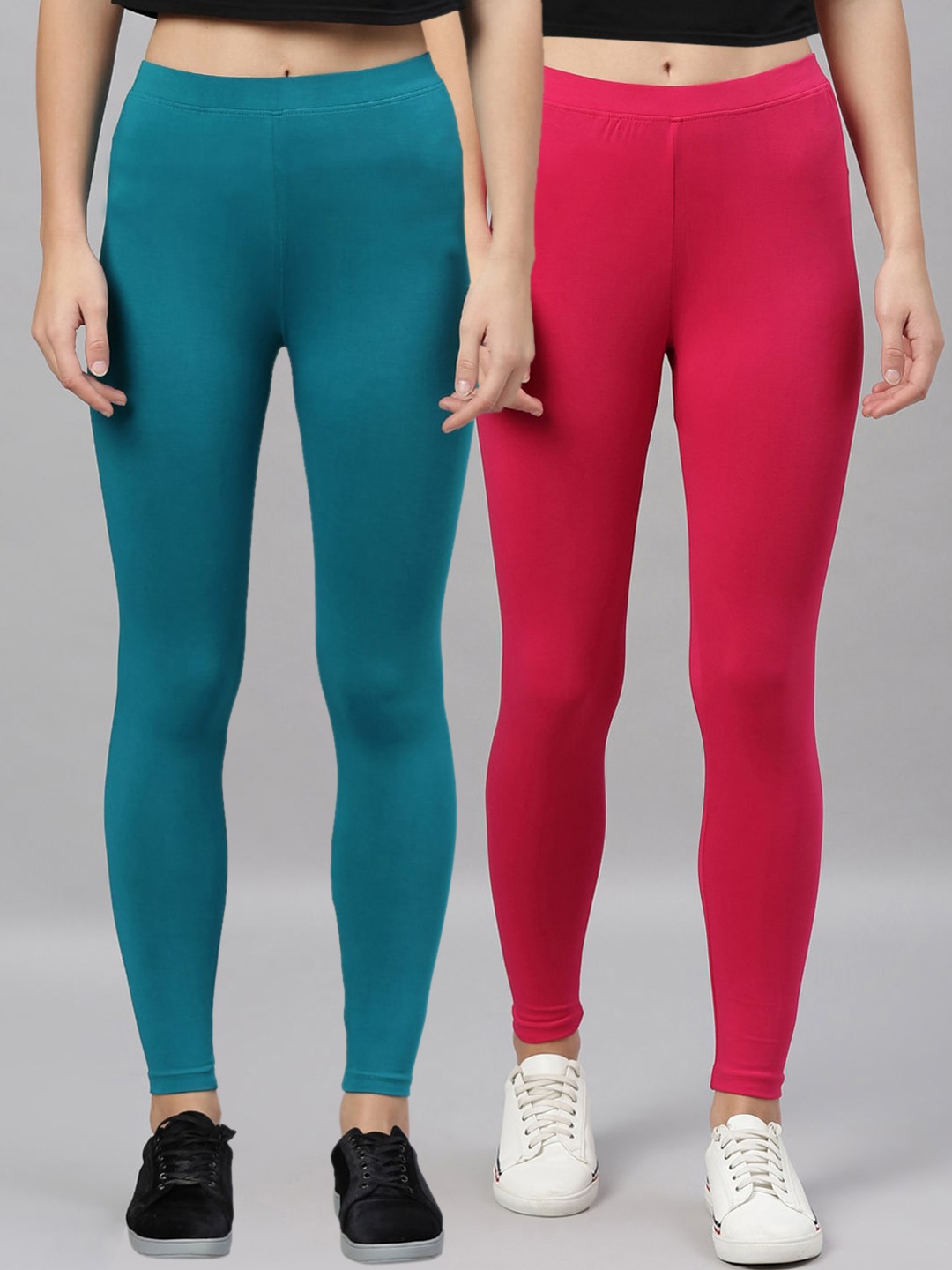 

Kryptic Women Pack Of 2 Solid Ankle-Length Leggings, Pink