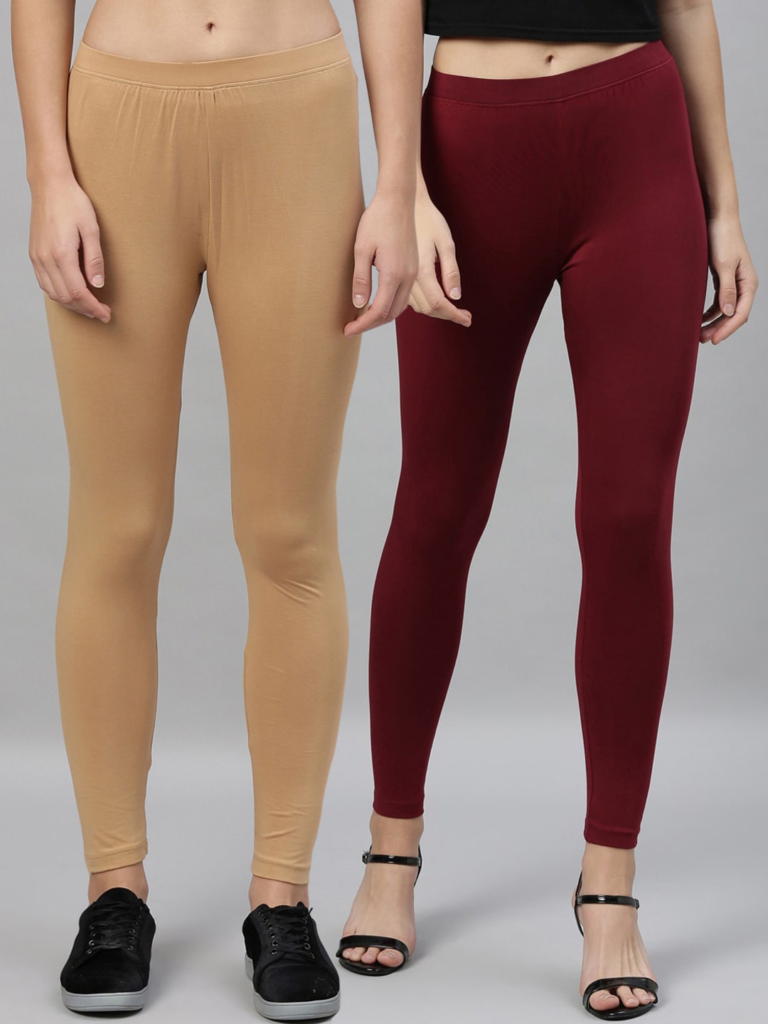 

Kryptic Women Pack Of 2 Solid Ankle-Length Leggings, Beige