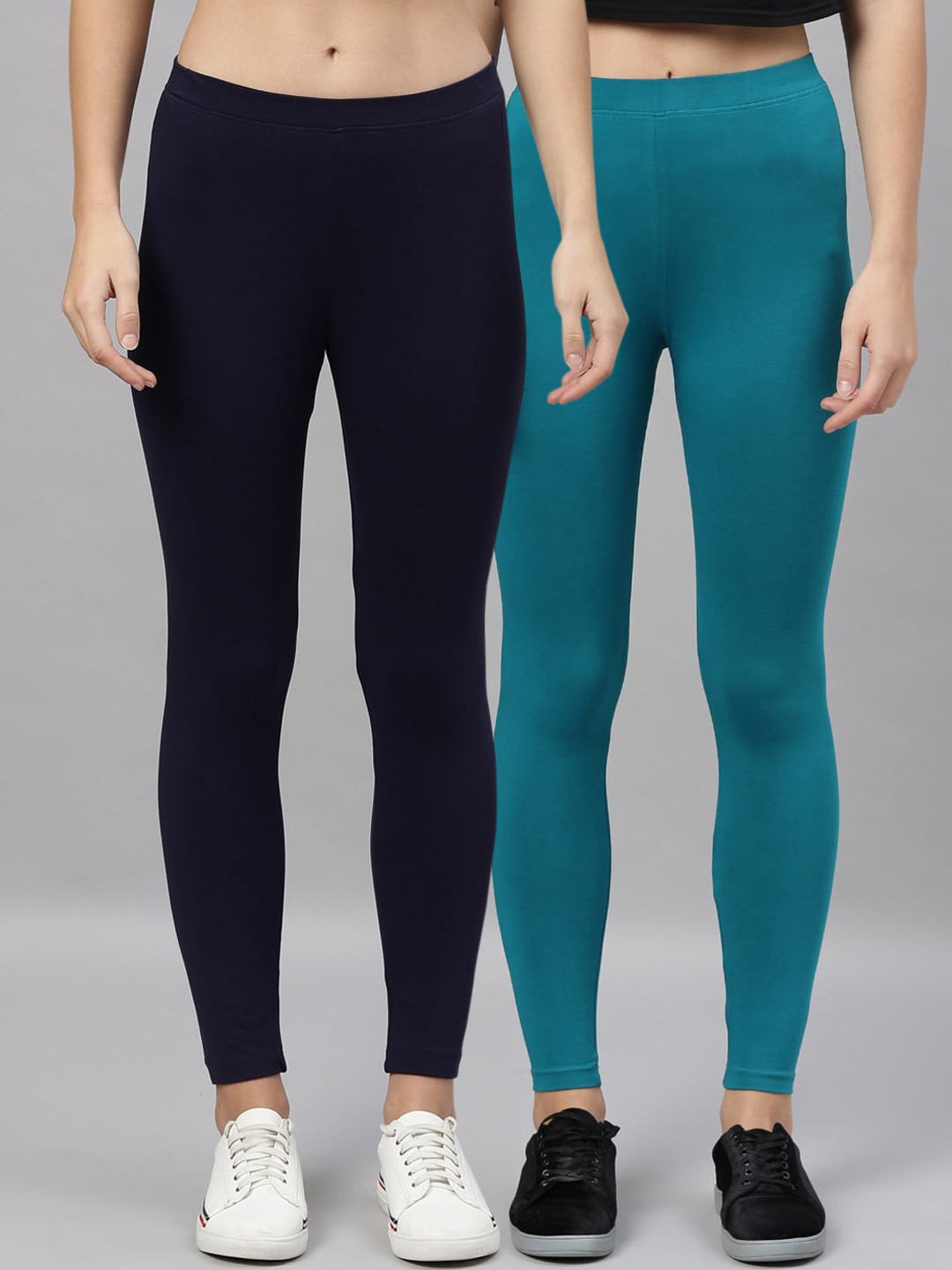 

Kryptic Women Pack Of 2 Solid Ankle-Length Leggings, Navy blue