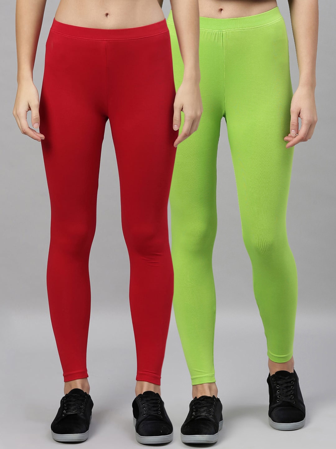 Kryptic Women Pack Of 2 Solid Ankle-Length Leggings, Red