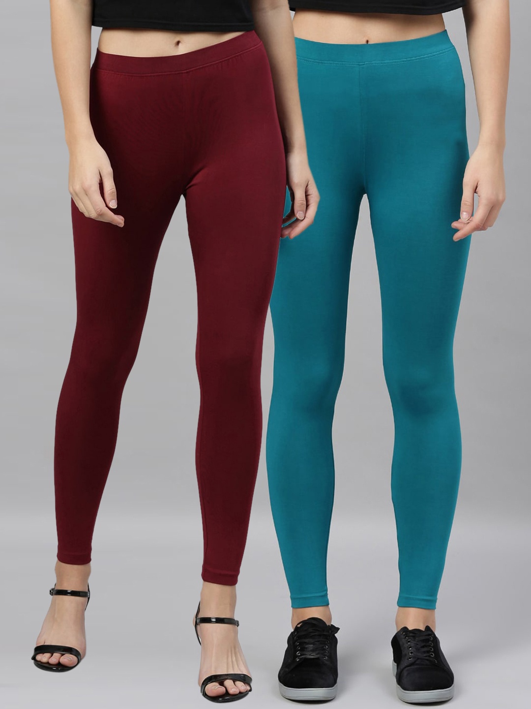 

Kryptic Women Pack Of 2 Solid Ankle-Length Leggings, Maroon
