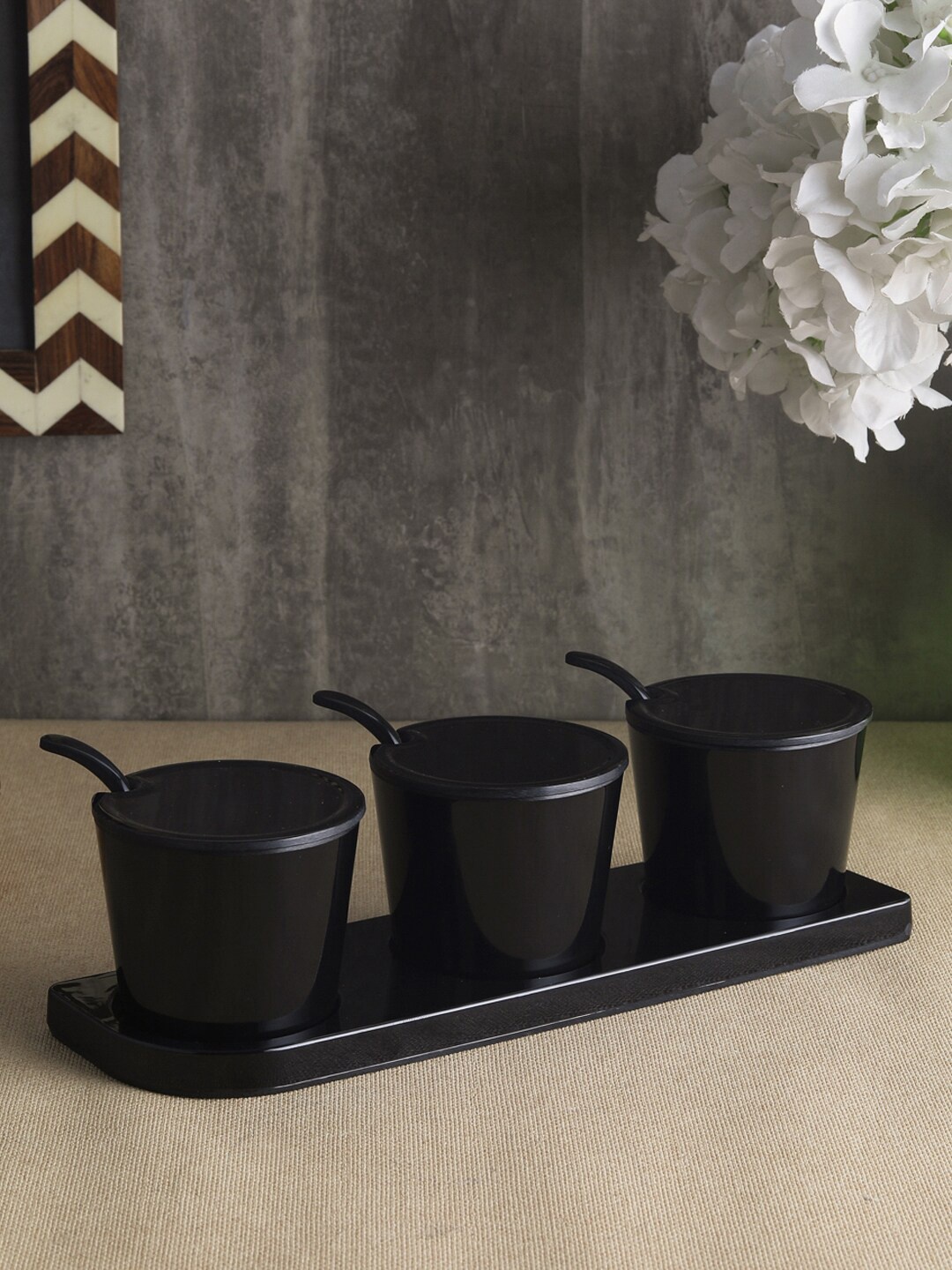 

Servewell Black Melamine Three Piece Lucio Condiment Set