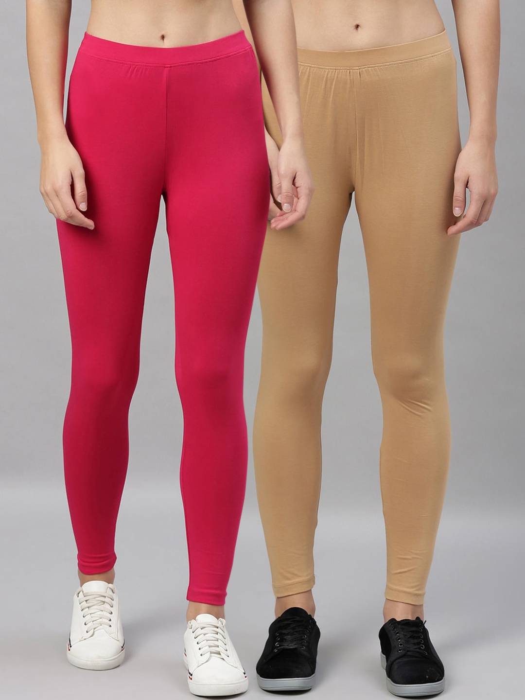 

Kryptic Women Pack Of 2 Beige & Pink Solid Ankle-Length Leggings