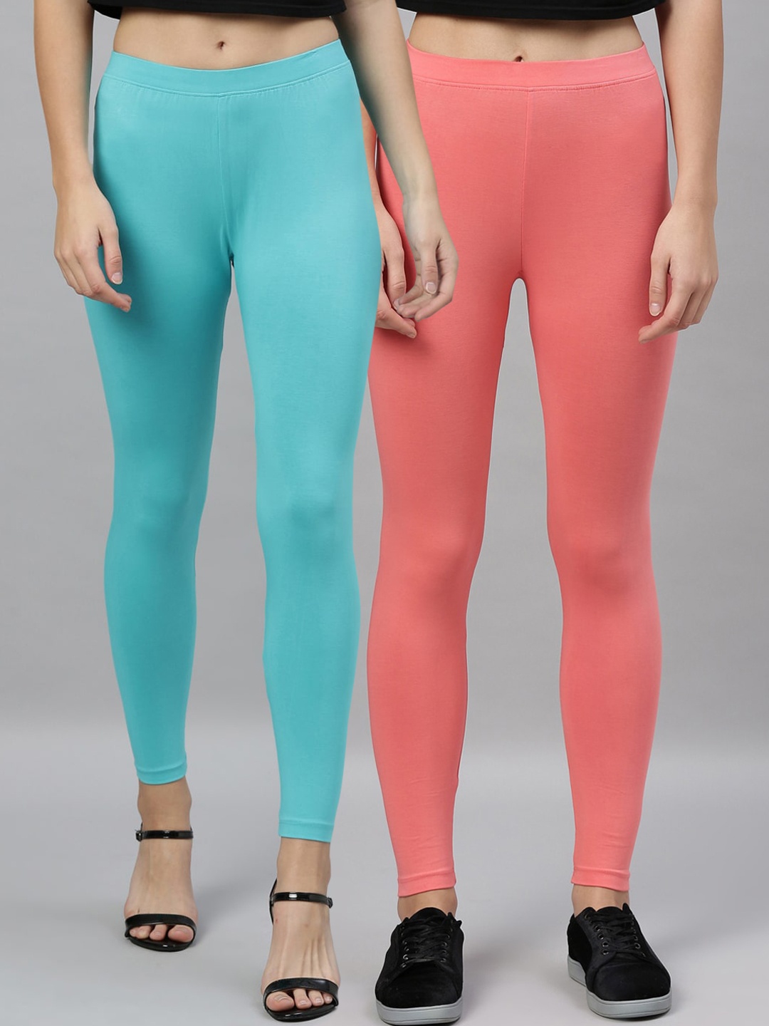 

Kryptic Women Pack Of 2 Solid Ankle-Length Leggings, Peach