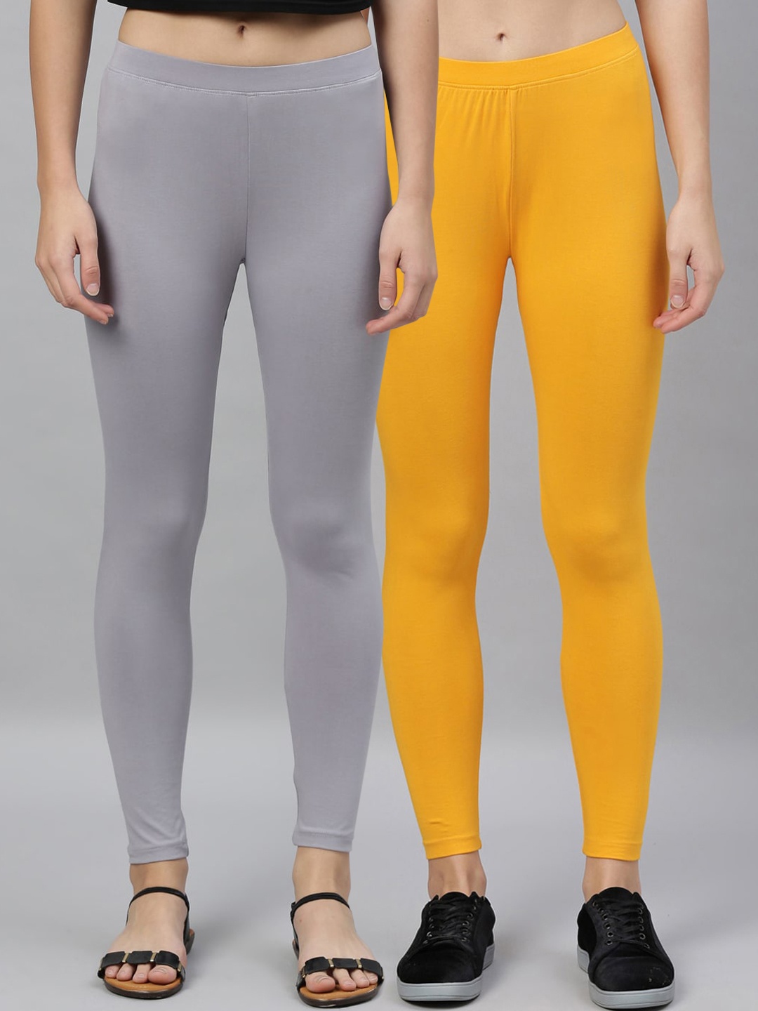 

Kryptic Women Pack Of 2 Solid Ankle-Length Leggings, Yellow