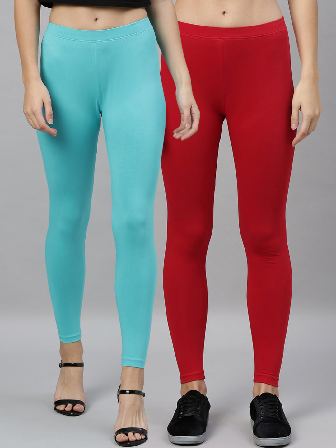 

Kryptic Women Pack Of 2 Blue & Red Solid Ankle-Length Leggings