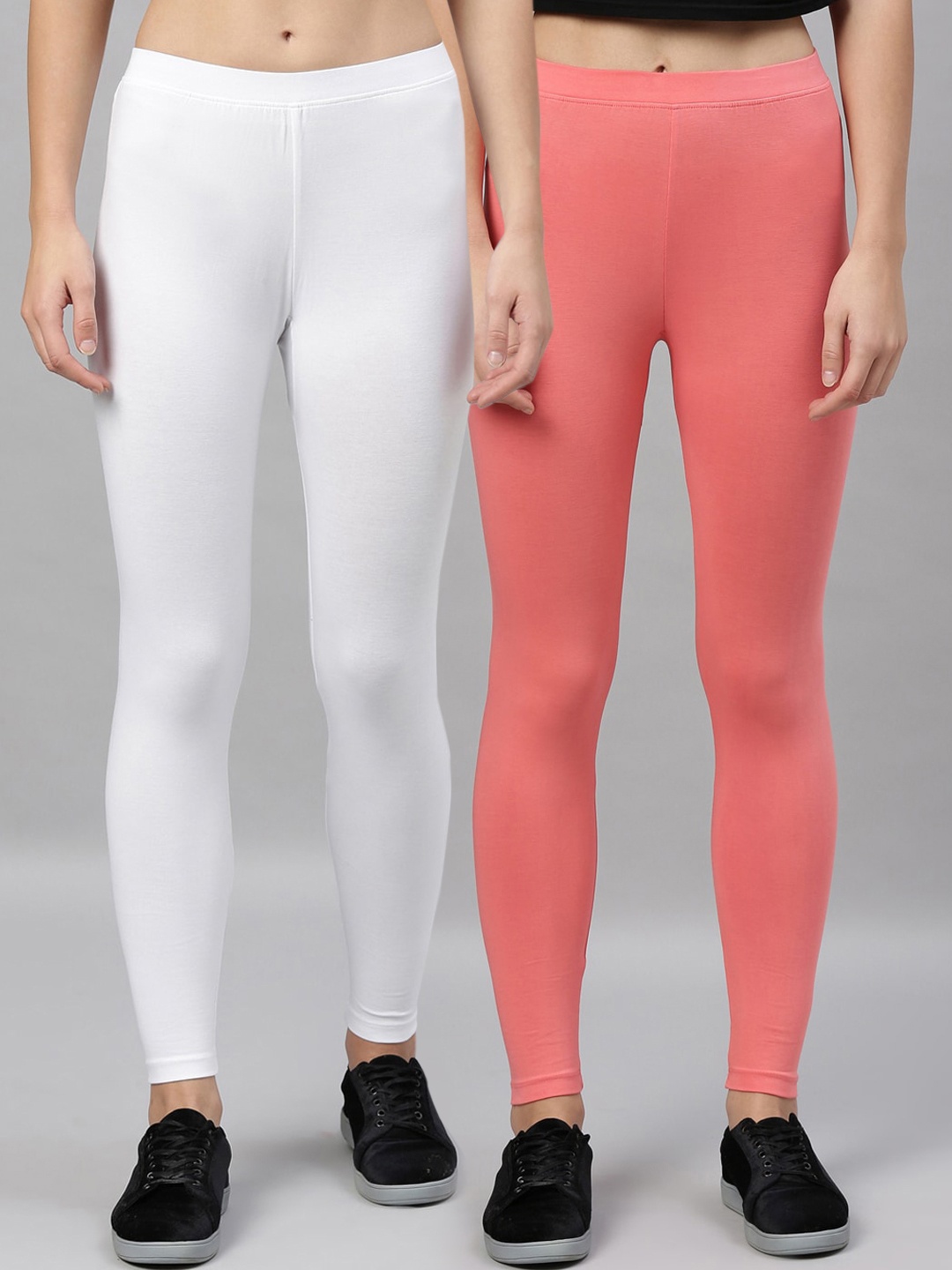 

Kryptic Women Pack Of 2 Solid Ankle-Length Leggings, Peach