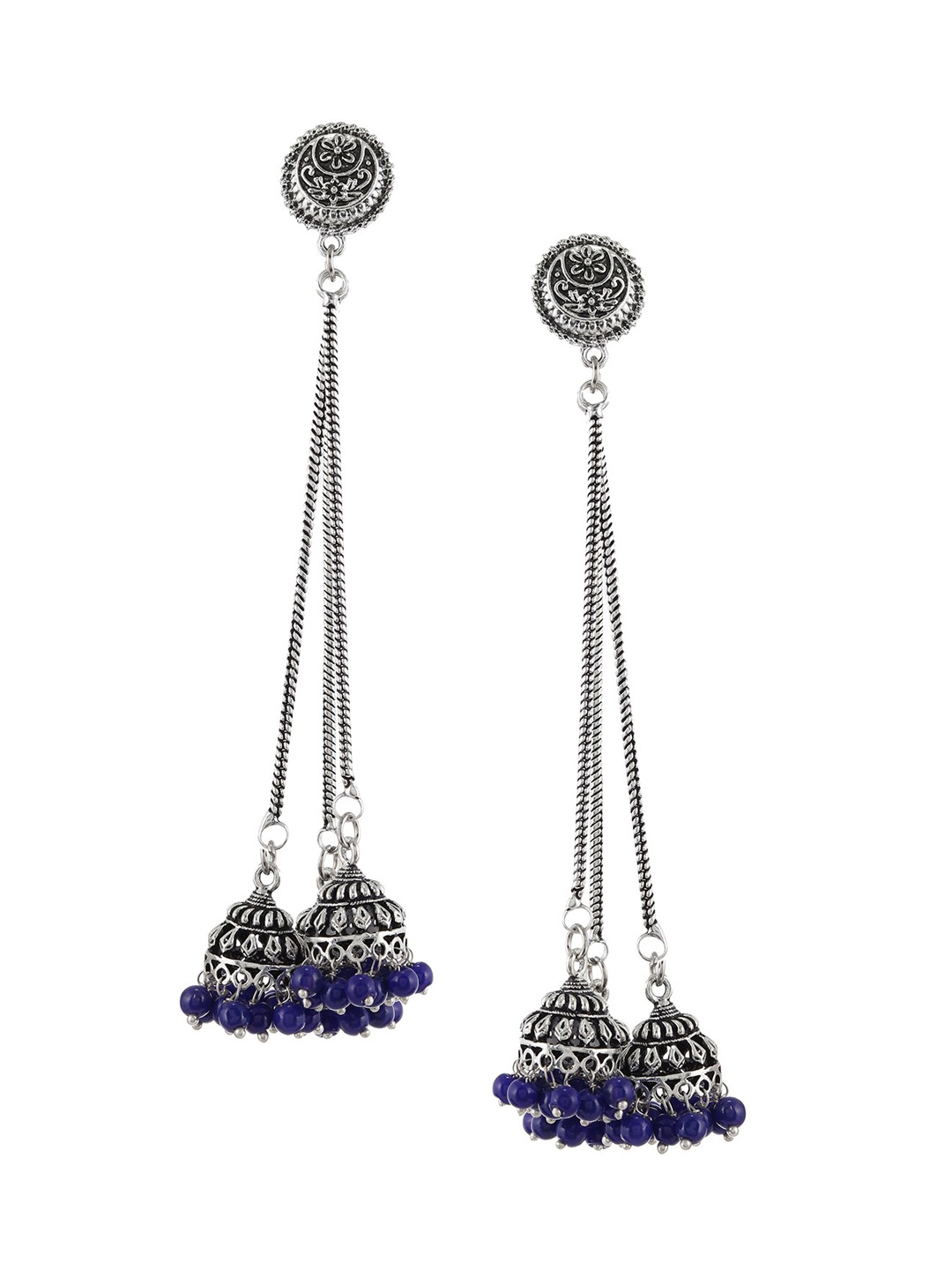 

Silvermerc Designs Silver-Plated & Blue Dome Shaped Jhumkas
