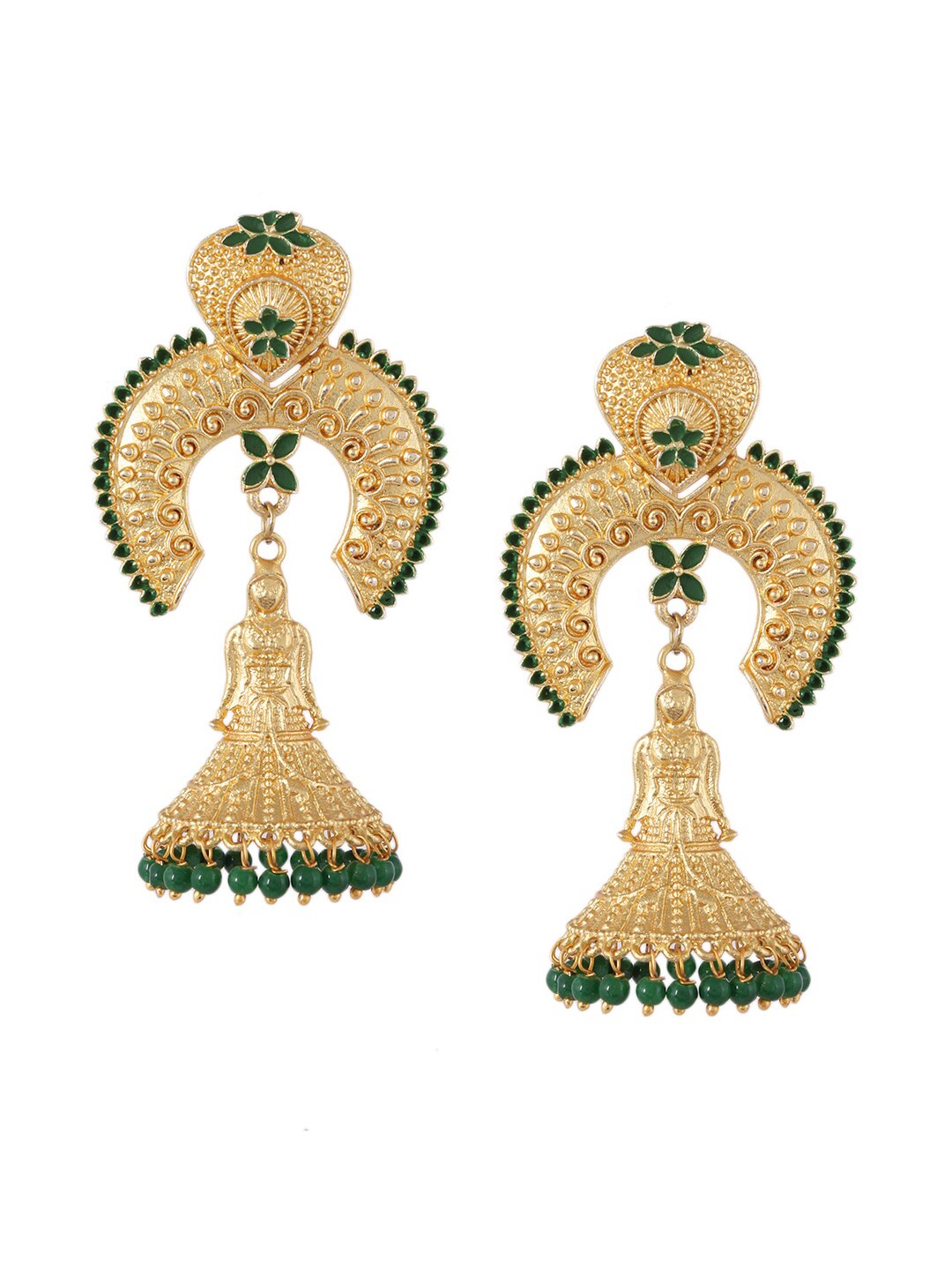 

Silvermerc Designs Gold-Toned & Green Dome Shaped Jhumkas