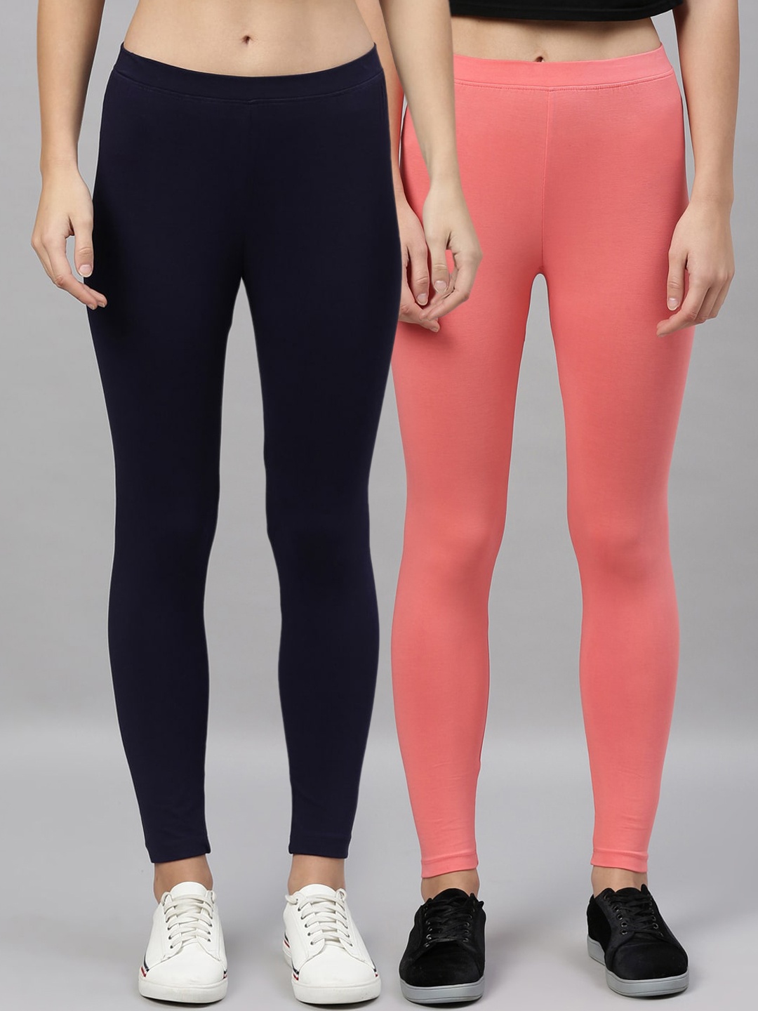 Kryptic Women Pack Of 2 Solid Ankle-Length Leggings, Navy blue