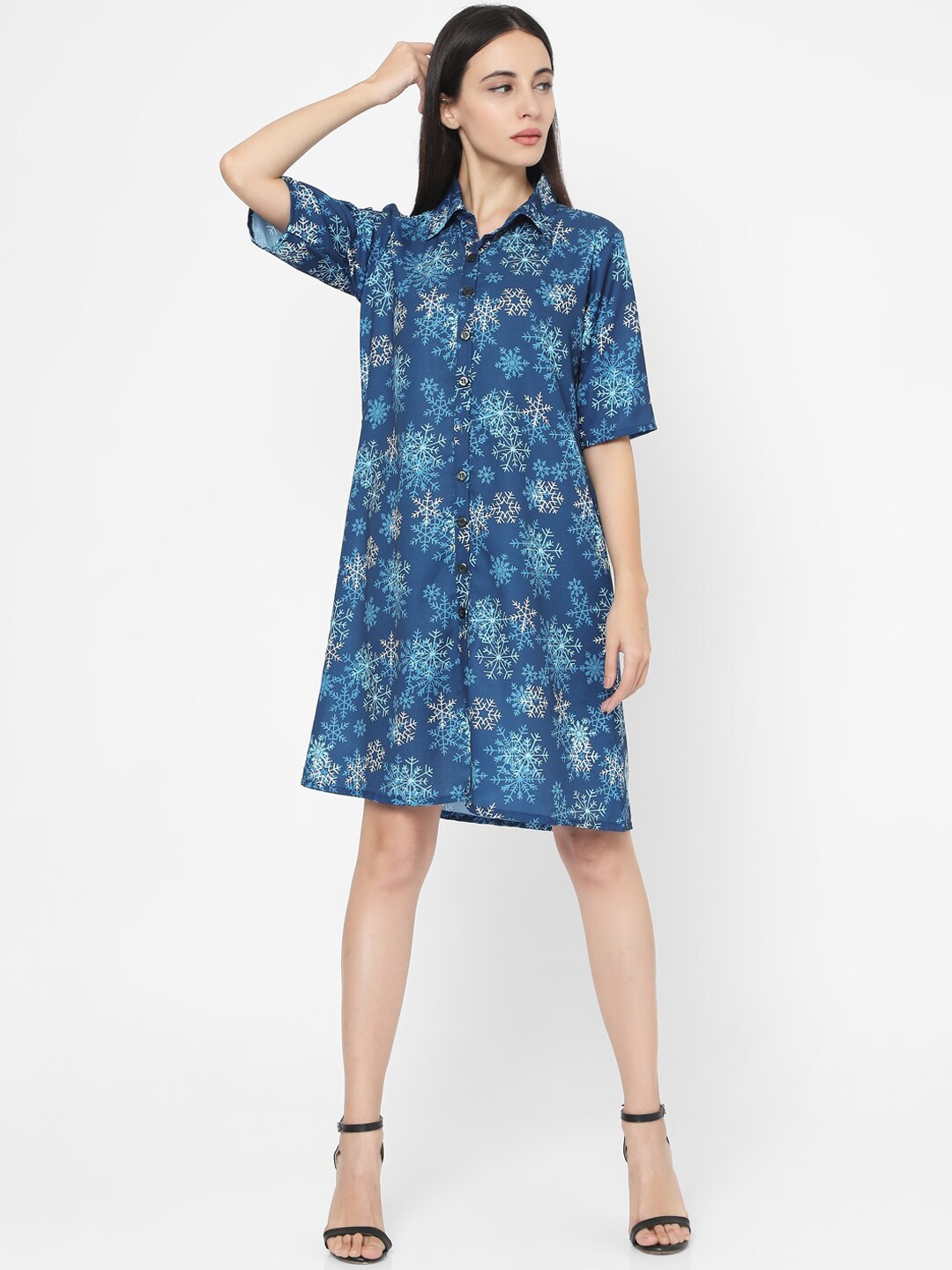 Smarty Pants Women Blue Printed Shirt Dress