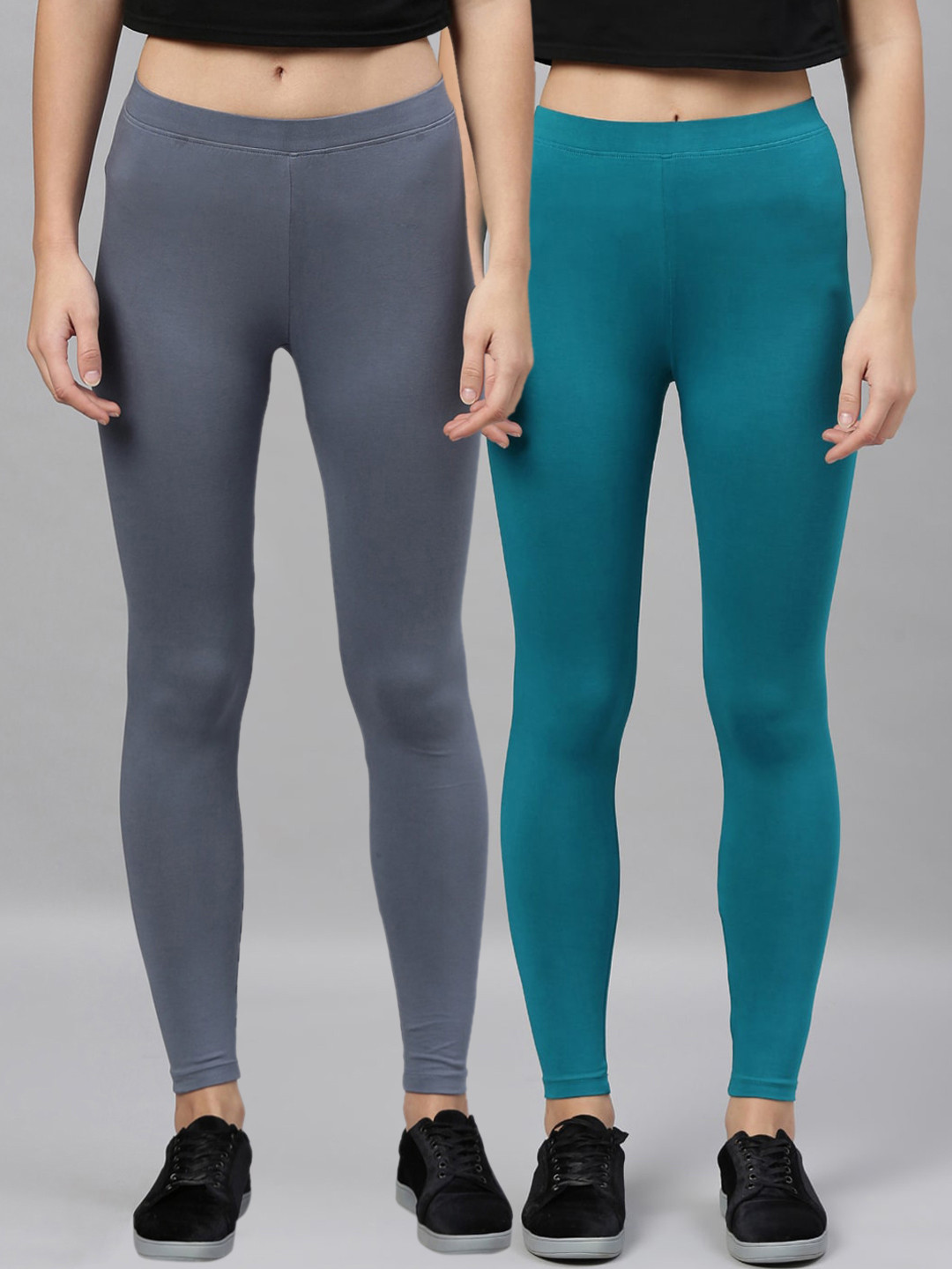 

Kryptic Women Pack Of 2 Solid Ankle-Length Leggings, Blue