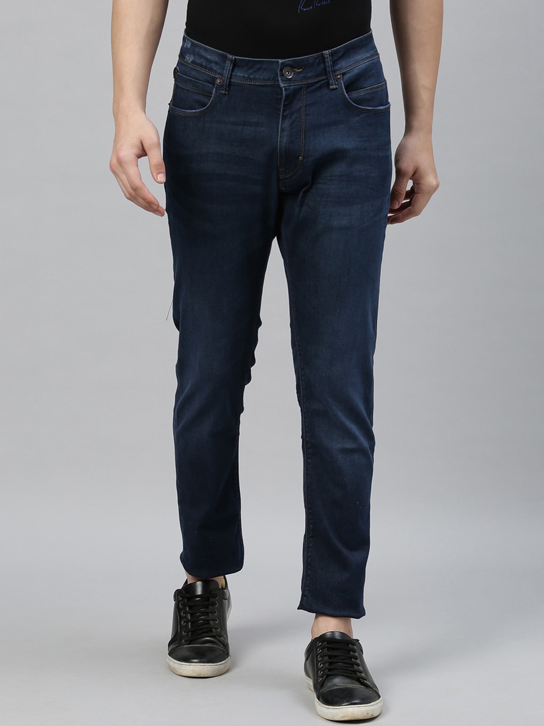 

RARE RABBIT Men Navy Blue Tapered Fit Jeans