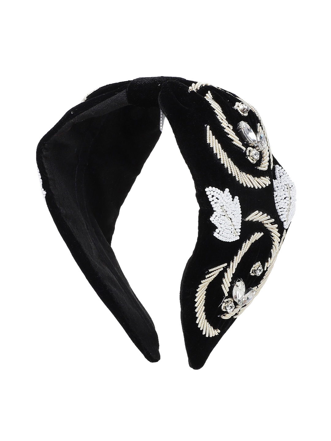 Anekaant Women Black & Gold Velvet Embellished Hairband