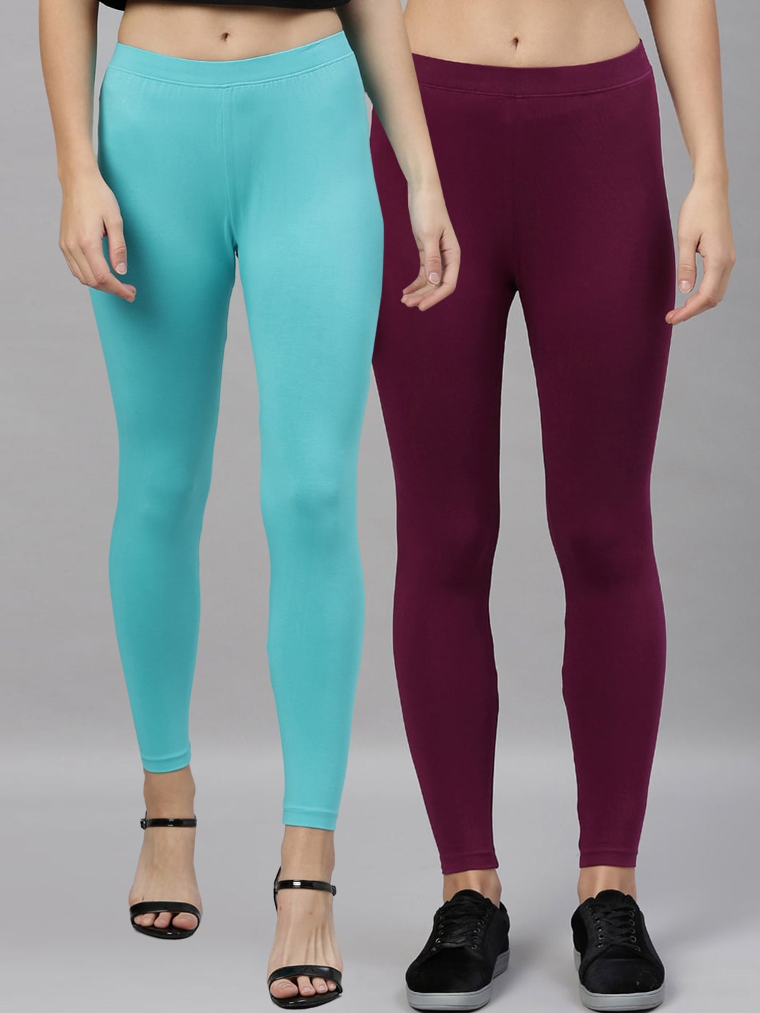 

Kryptic Women Pack Of 2 Solid Ankle-Length Leggings, Blue