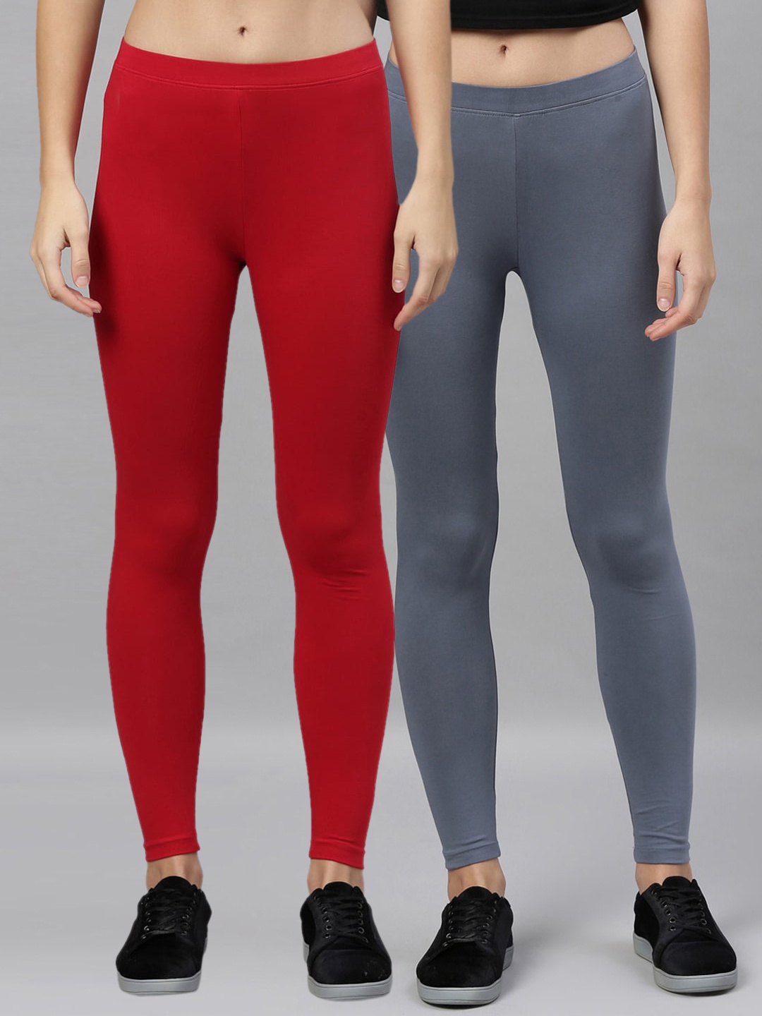 

Kryptic Women Pack Of 2 Solid Ankle-Length Leggings, Red
