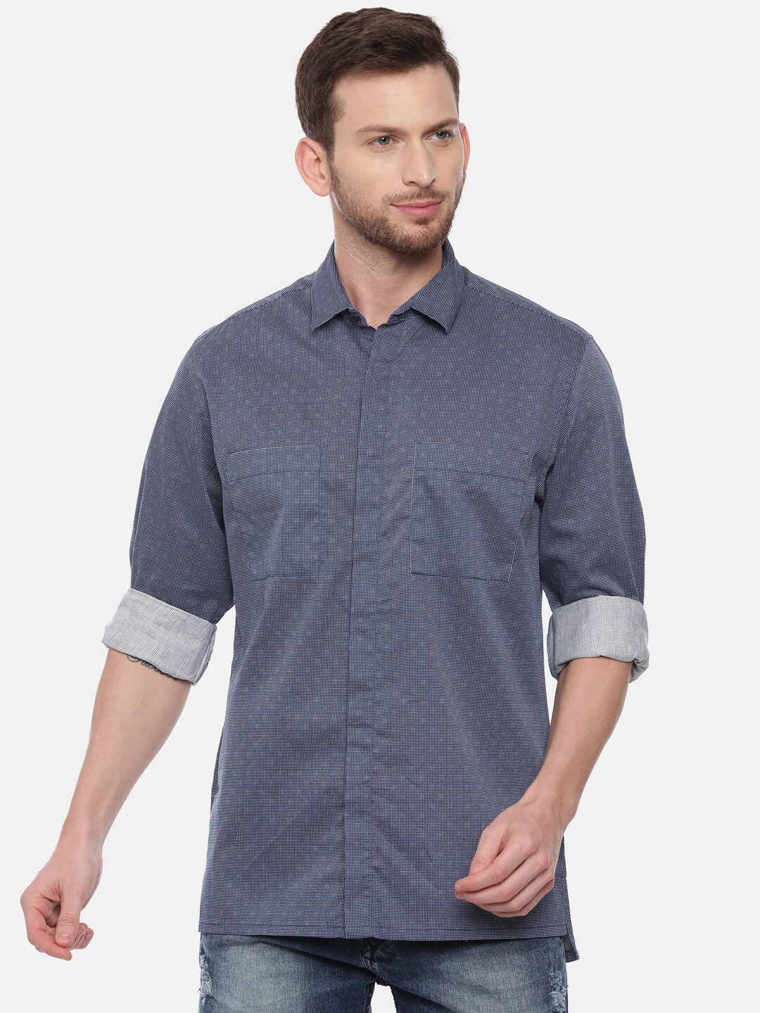

Bene Kleed Men Navy Blue & Off-White Regular Fit Printed Casual Shirt